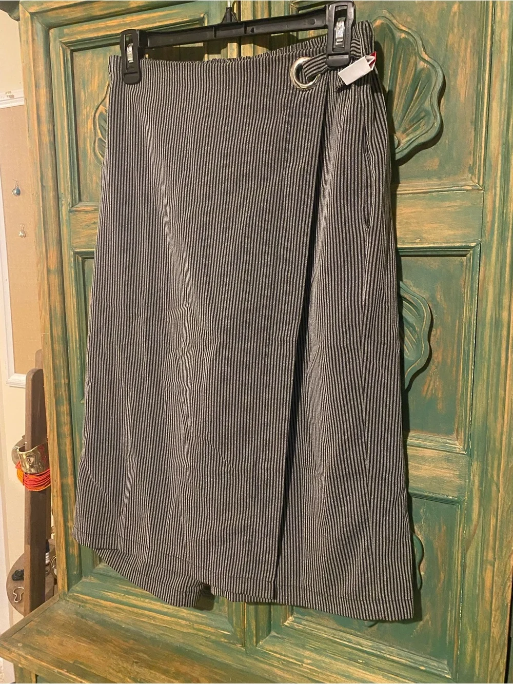 Pinstripe A-Line Midi Skort in Black and White